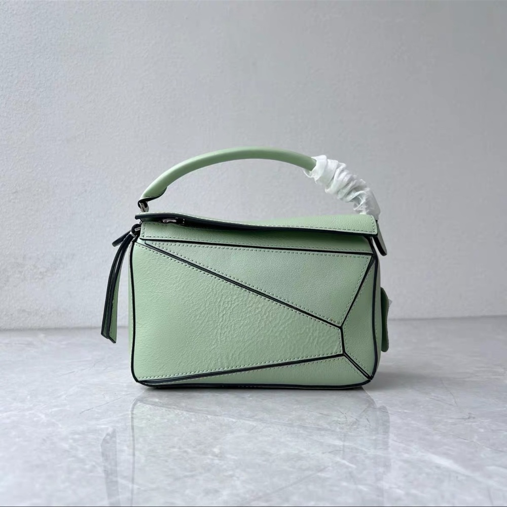 Light Mint Green Leather Mini Patchwork Puzzle Satchel Chic Crossbody Bag